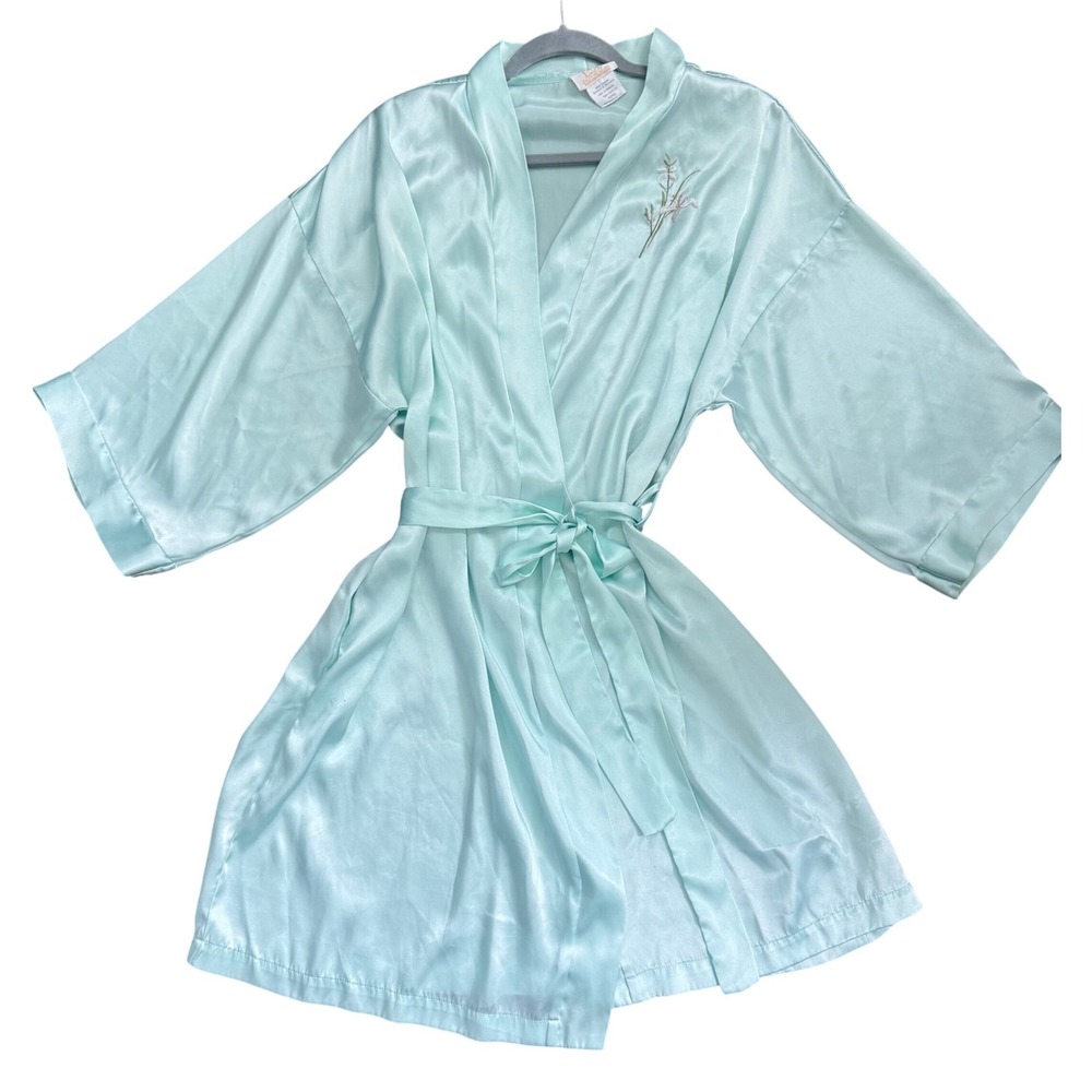Vintage‎ LA Intimates Womens Satin Wrap Robe Mint Green XL Bridal Wedding